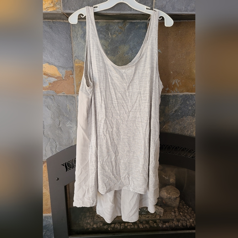 EILEEN FISHER Light Grey Heathered SILK COTTON CREPE DE CHINE TANK TOP small